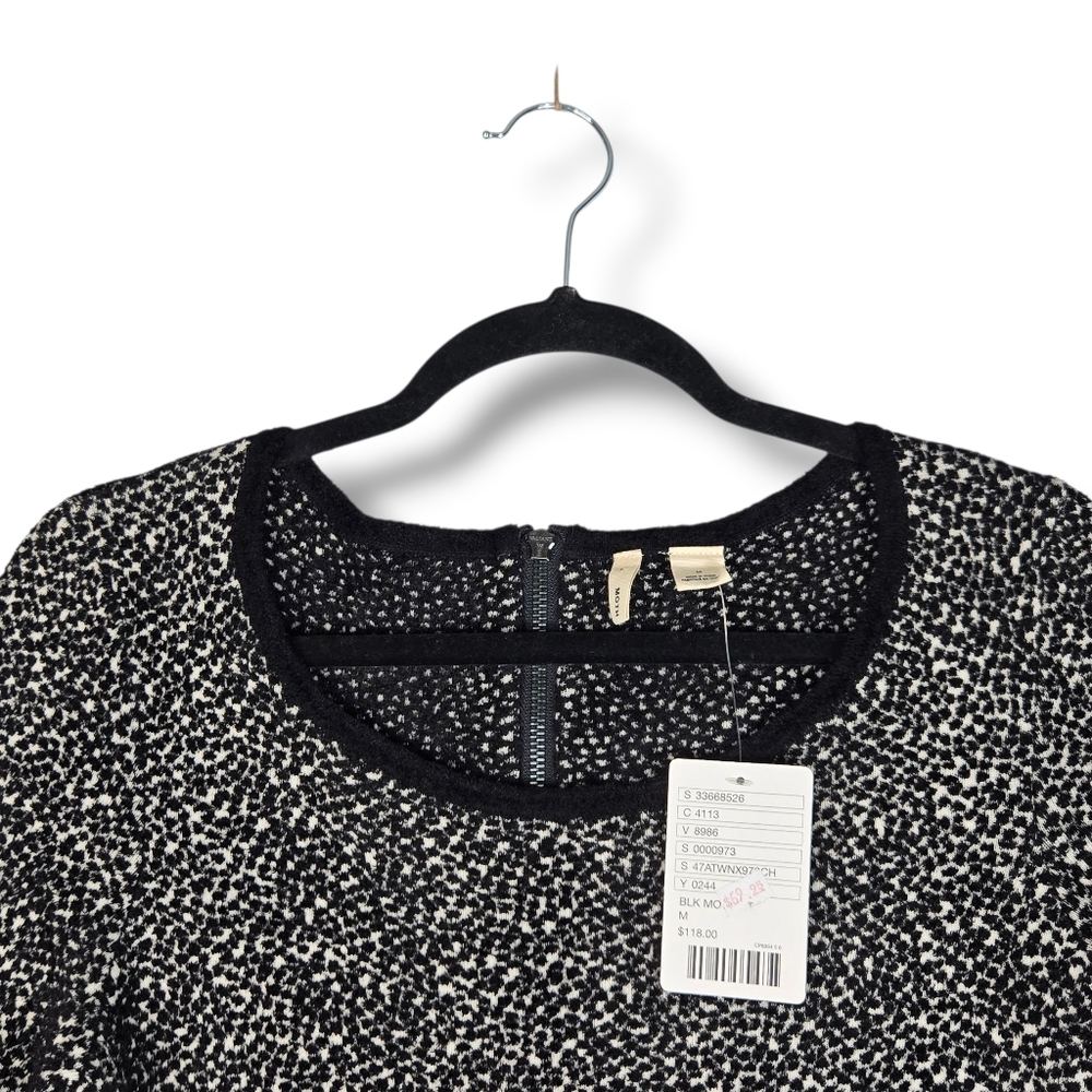 Moth Anthropologie Medium Lana Sweater Black White Chenille Fitted 3/4 Sleeve - Picture 5 of 16